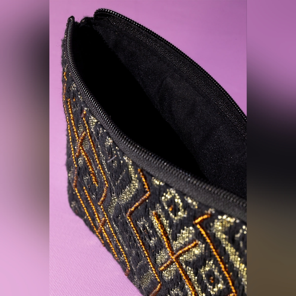 Handmade Hand Beaded Wristlet Clutch - Ethnic Inspired Design - Dyed Fine Cotton - Picture 7 of 7